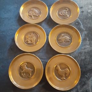 GORGEOUS VTG Brass Animal Motif 3" Coasters Made in Korea Set of 6.